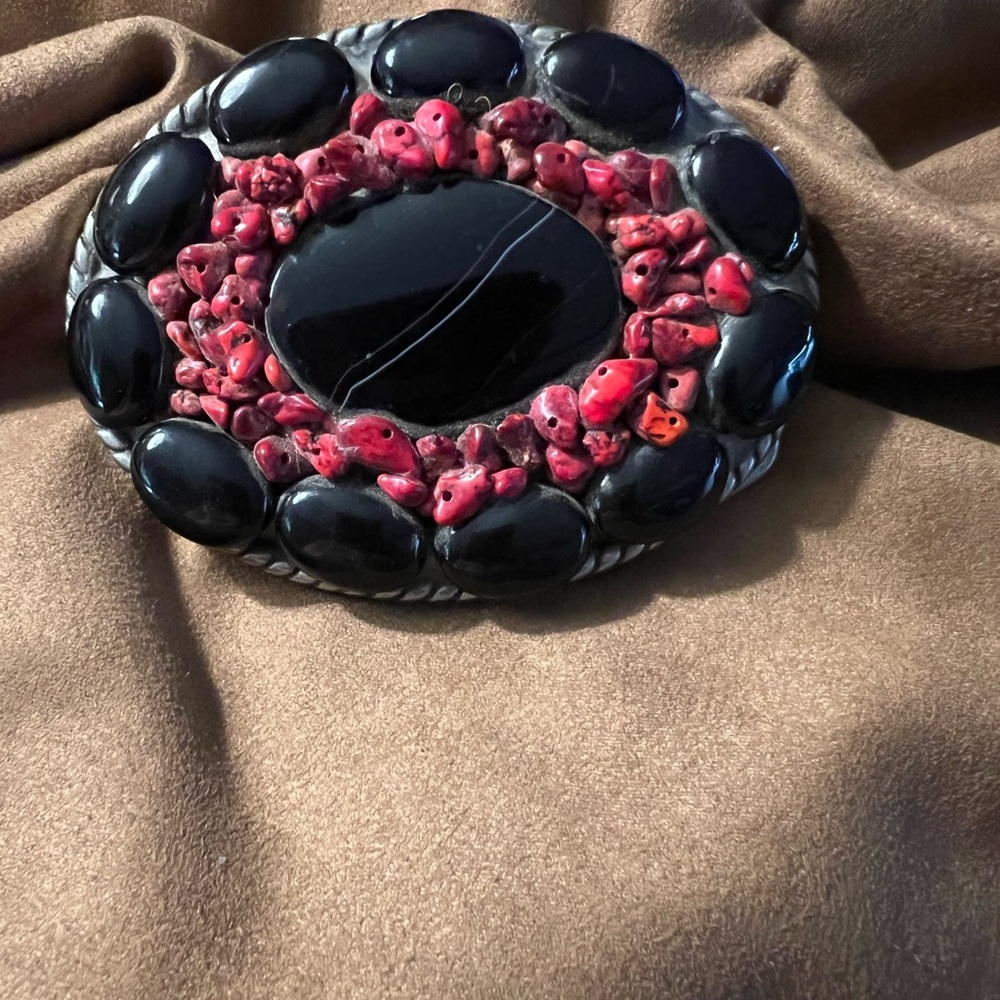 Black and Red Gemstone Statement Belt Buckle